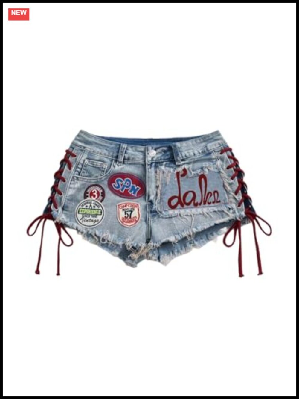 Women's Denim Shorts Lace Up Graphic Mini Jean Shorts Y2K Festival